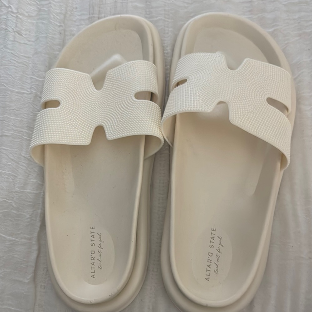 Altar'd State Cream Minimalist Slide Sandals